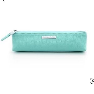 Tiffany & Co Leather Zipper Pencil Case - Black w/ Blue Interior incl Box & Bag